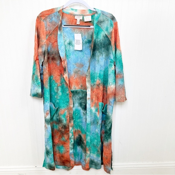 LOGO by Lori Goldstein Tops - LOGO by Lori Goldstein Beach to Street Tie Dye Eyelet Lace Duster Medium NEW